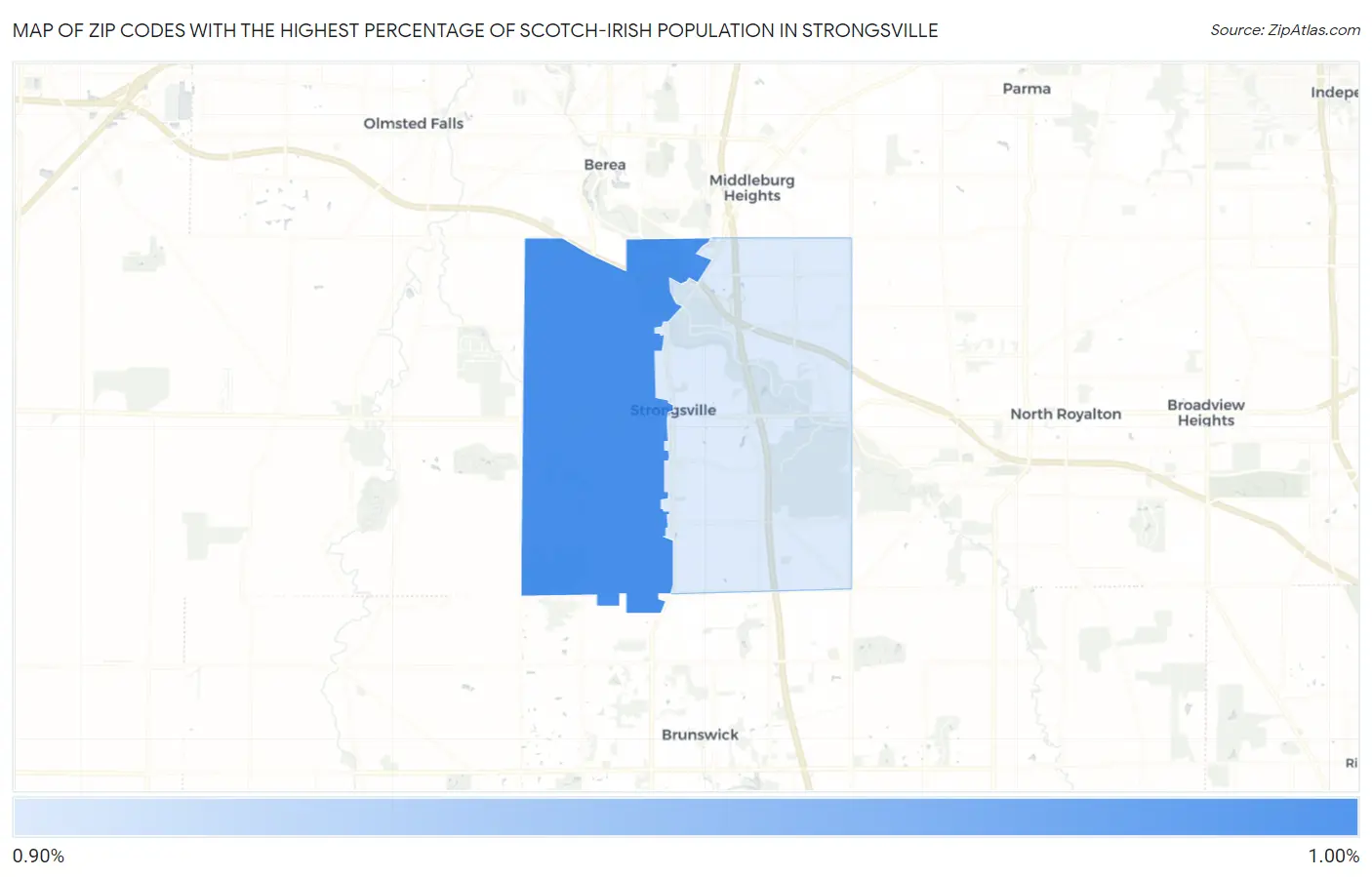 Zip Codes with the Highest Percentage of Scotch-Irish Population in Strongsville Map