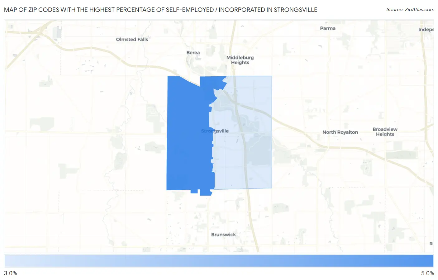 Zip Codes with the Highest Percentage of Self-Employed / Incorporated in Strongsville Map