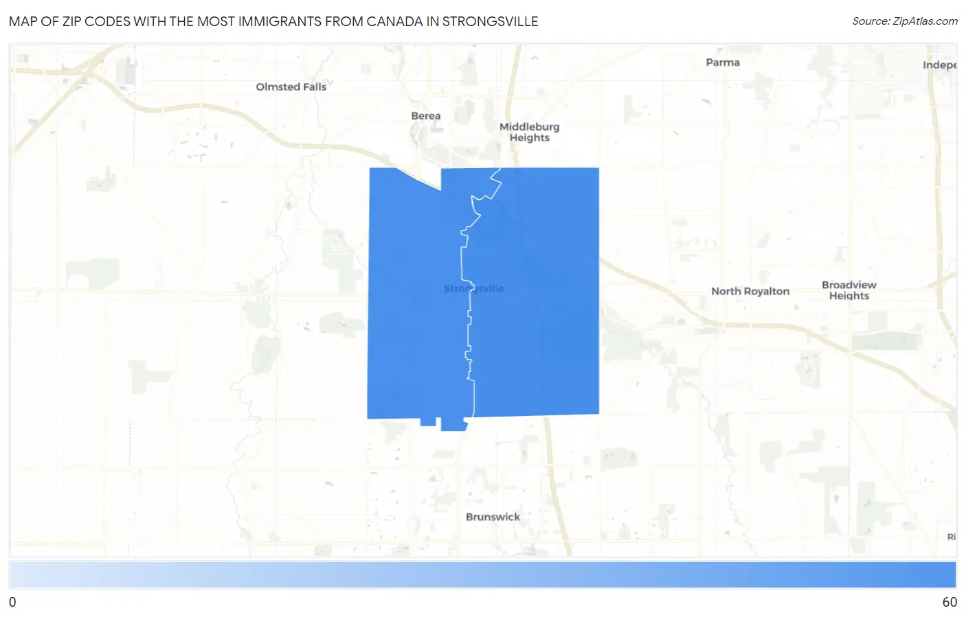 Zip Codes with the Most Immigrants from Canada in Strongsville Map
