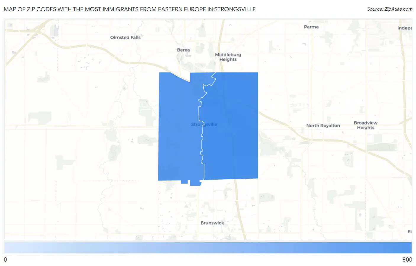 Zip Codes with the Most Immigrants from Eastern Europe in Strongsville Map