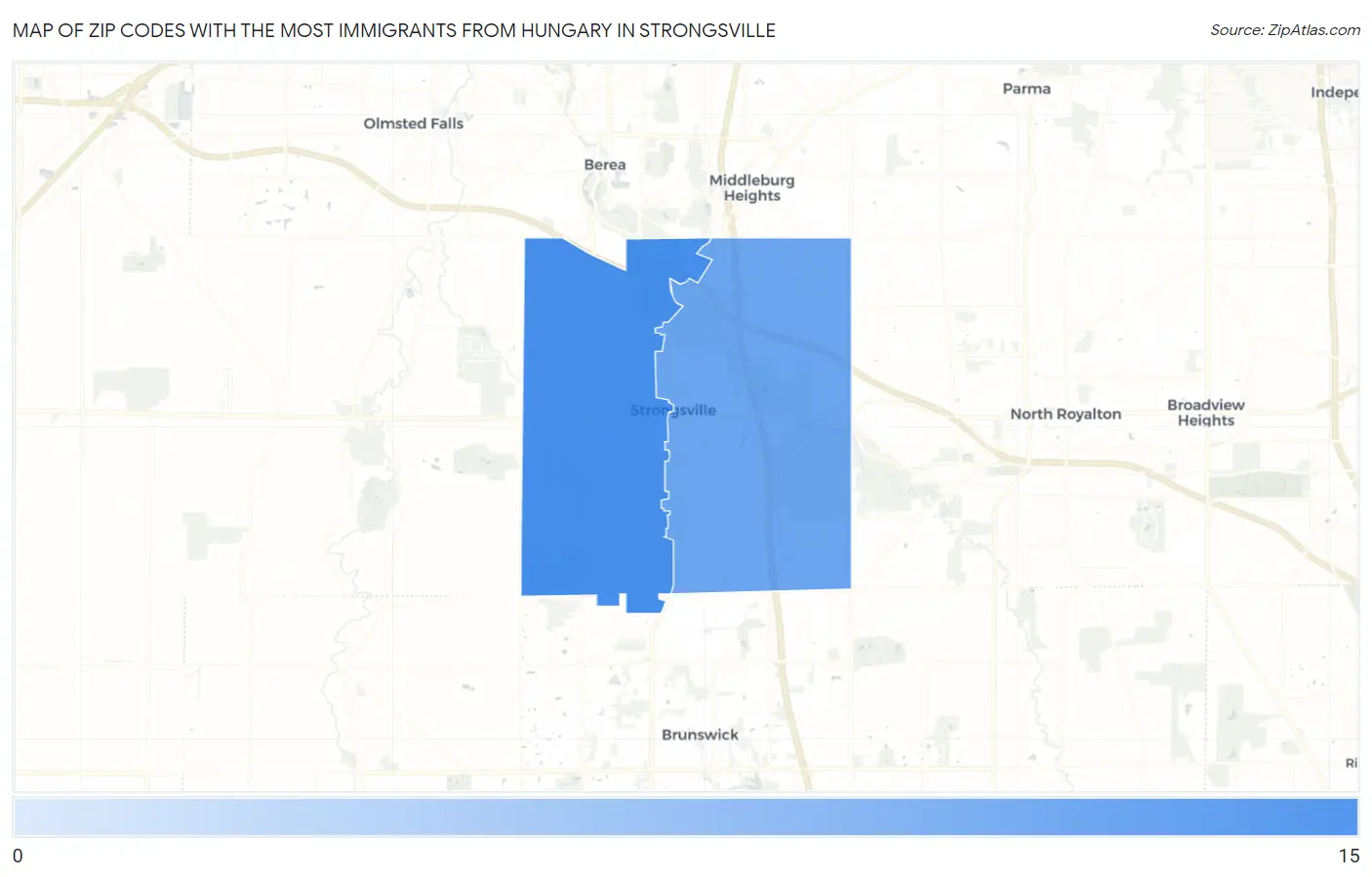 Zip Codes with the Most Immigrants from Hungary in Strongsville Map