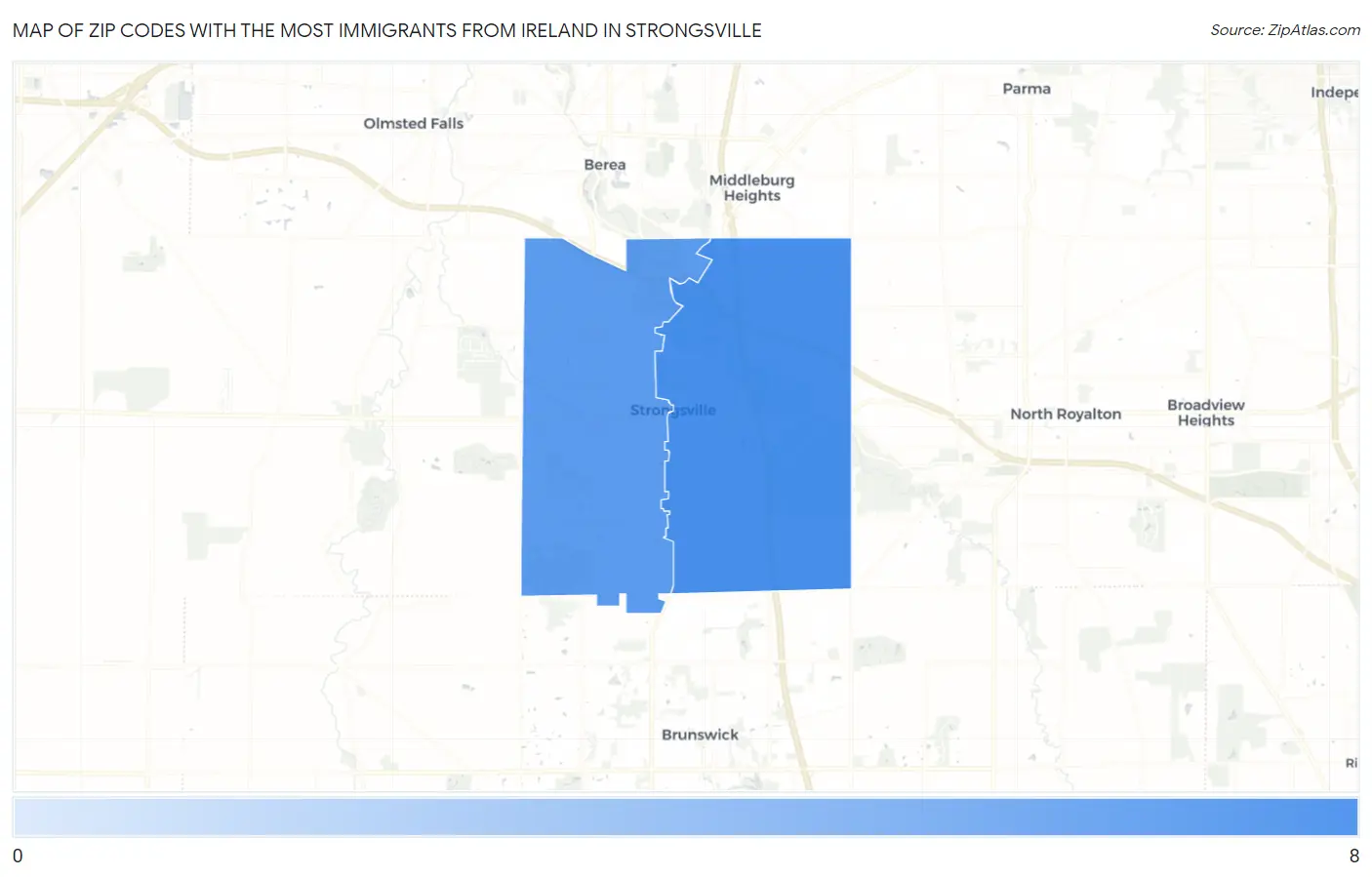 Zip Codes with the Most Immigrants from Ireland in Strongsville Map