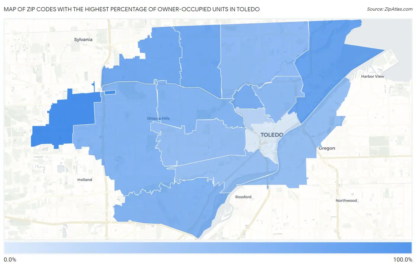 Zip Codes with the Highest Percentage of Owner-Occupied Units in Toledo Map