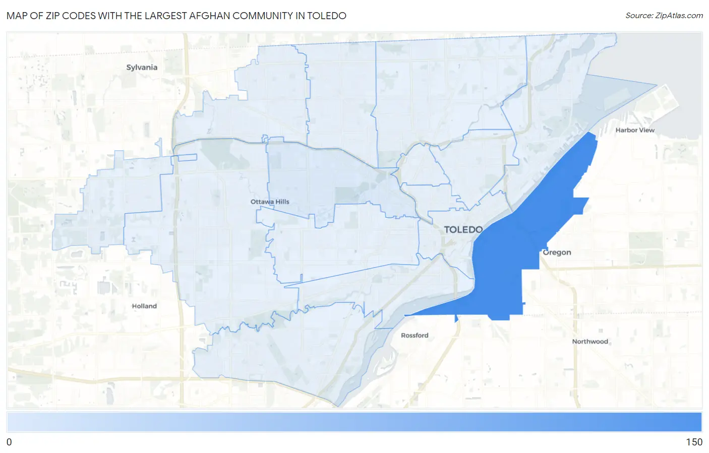 Zip Codes with the Largest Afghan Community in Toledo Map