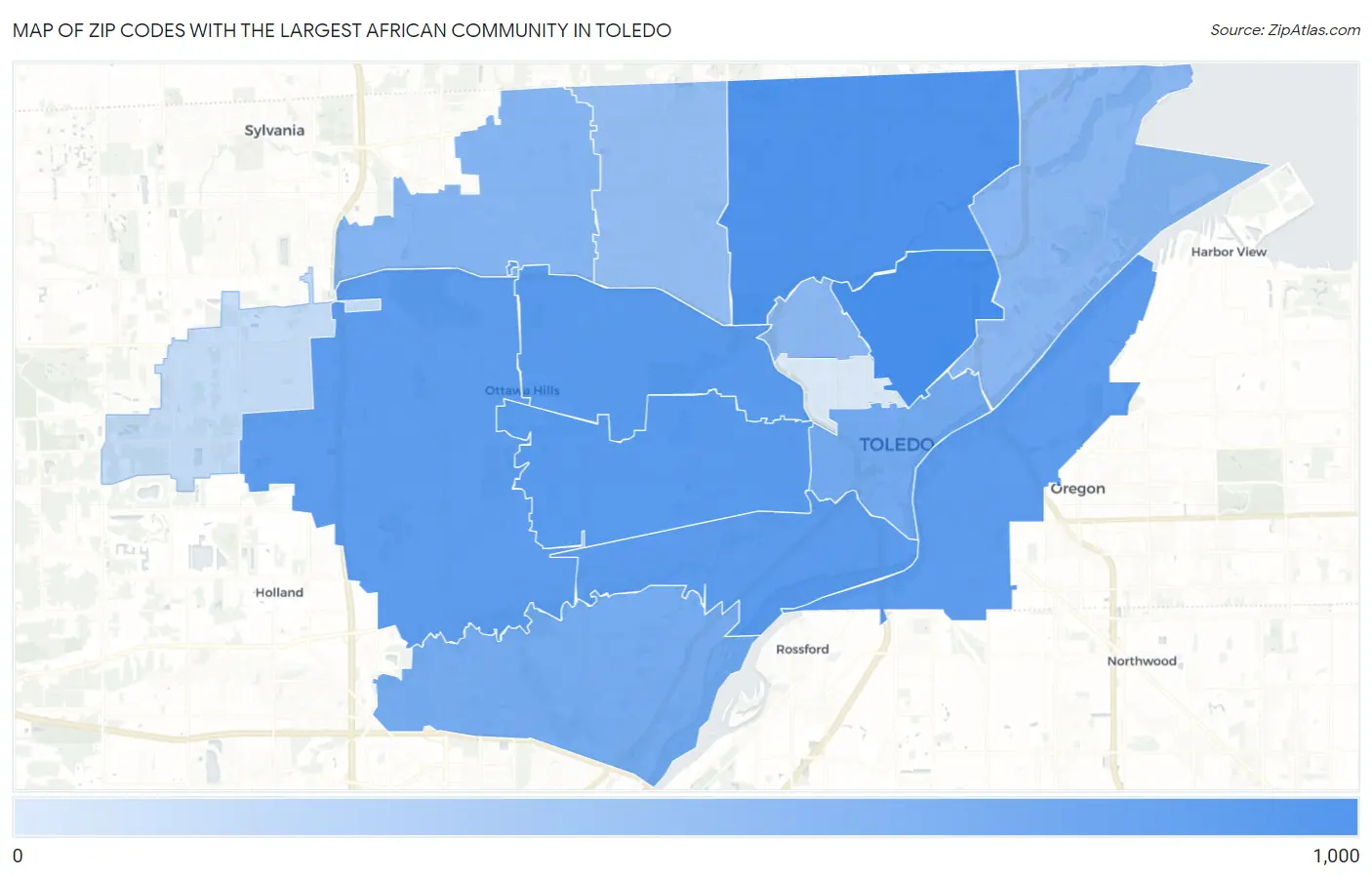 Zip Codes with the Largest African Community in Toledo Map