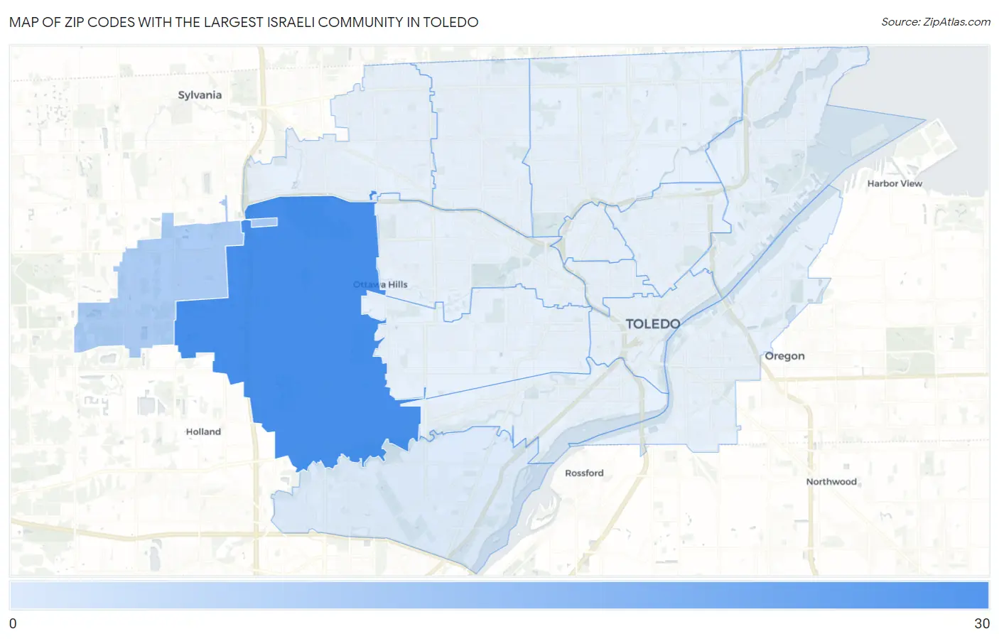 Zip Codes with the Largest Israeli Community in Toledo Map