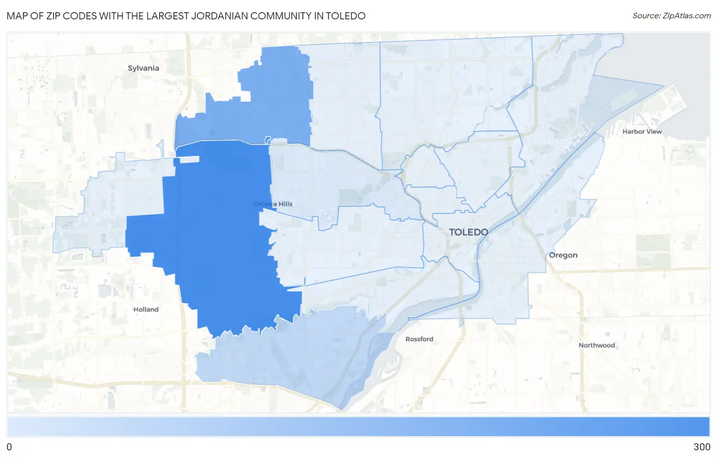 Zip Codes with the Largest Jordanian Community in Toledo Map