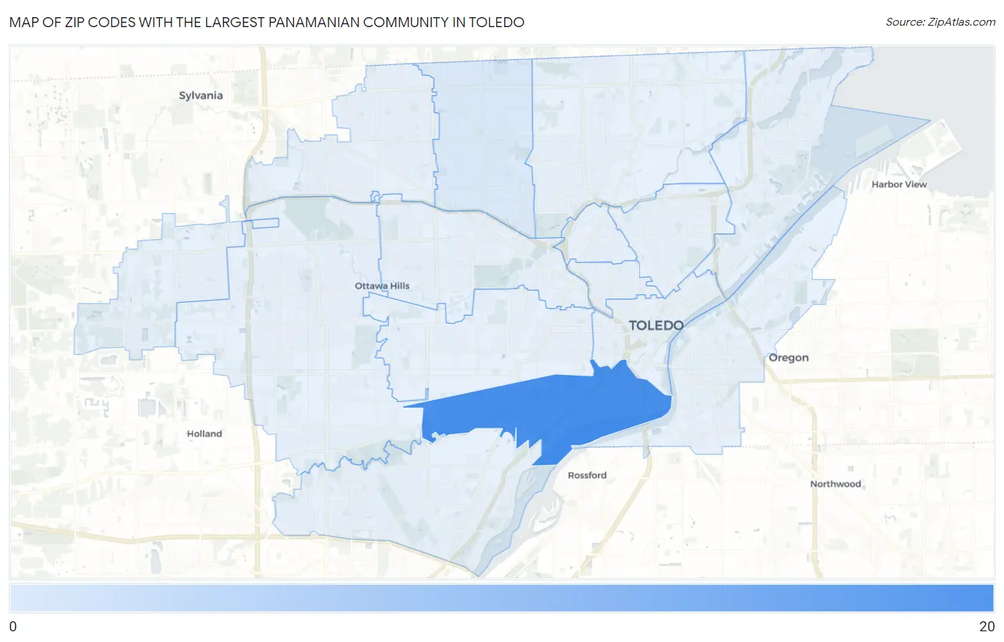 Zip Codes with the Largest Panamanian Community in Toledo Map