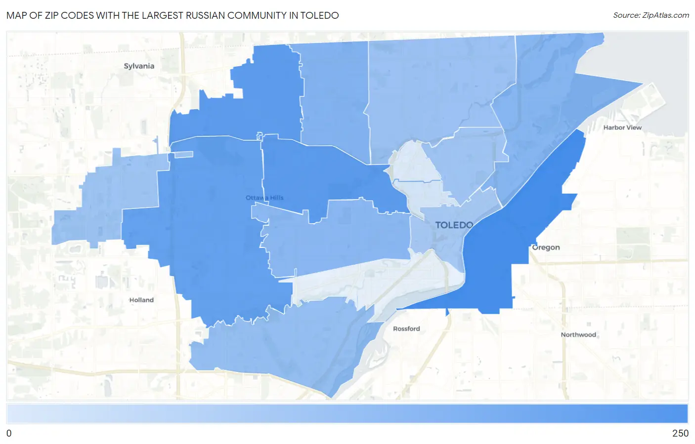 Zip Codes with the Largest Russian Community in Toledo Map