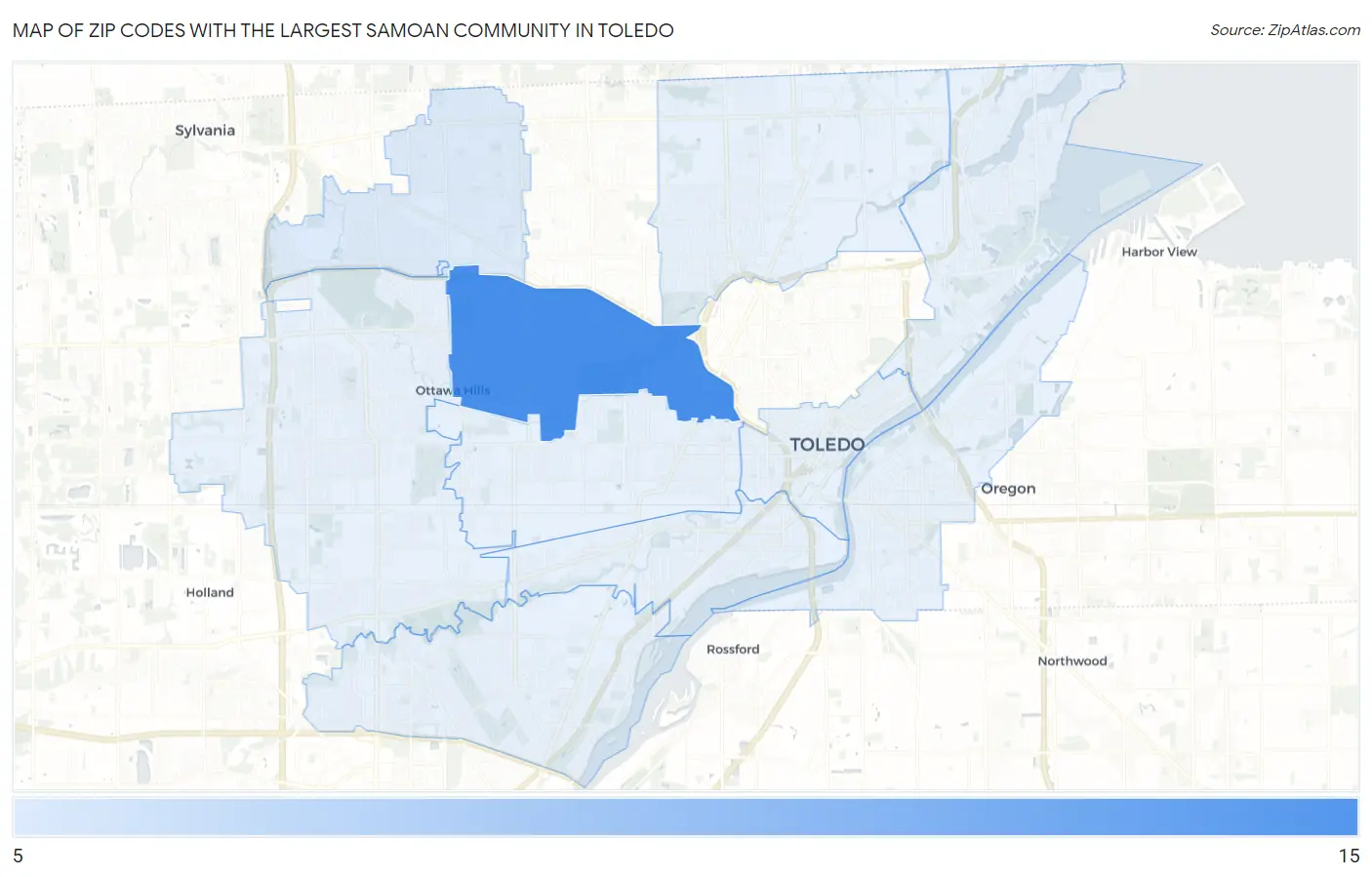 Zip Codes with the Largest Samoan Community in Toledo Map