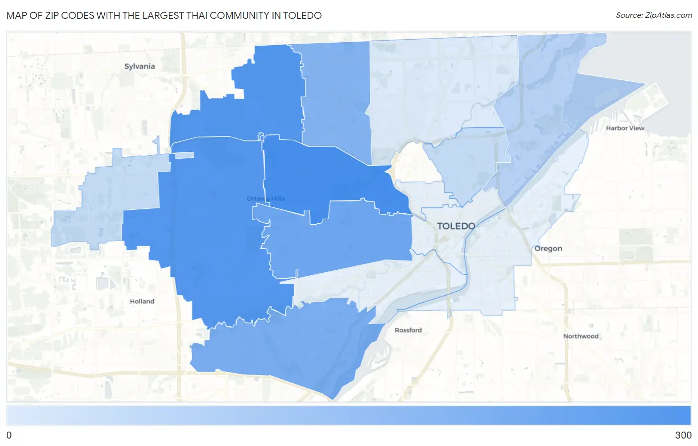 Zip Codes with the Largest Thai Community in Toledo Map