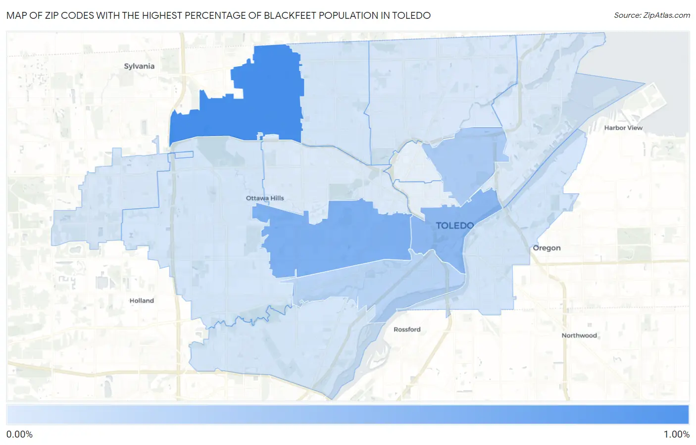Zip Codes with the Highest Percentage of Blackfeet Population in Toledo Map