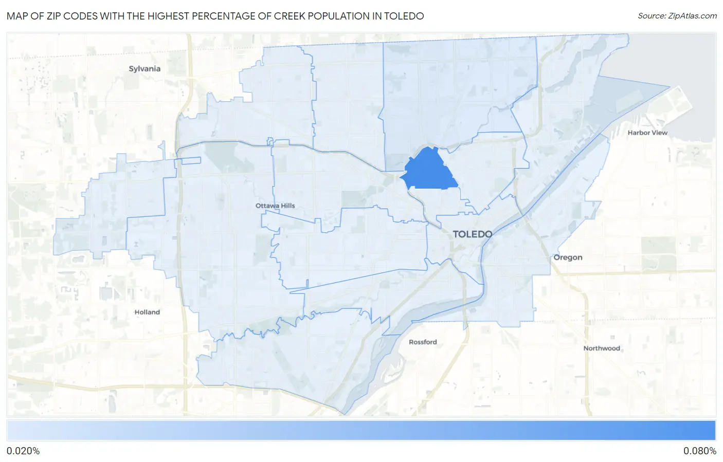 Zip Codes with the Highest Percentage of Creek Population in Toledo Map