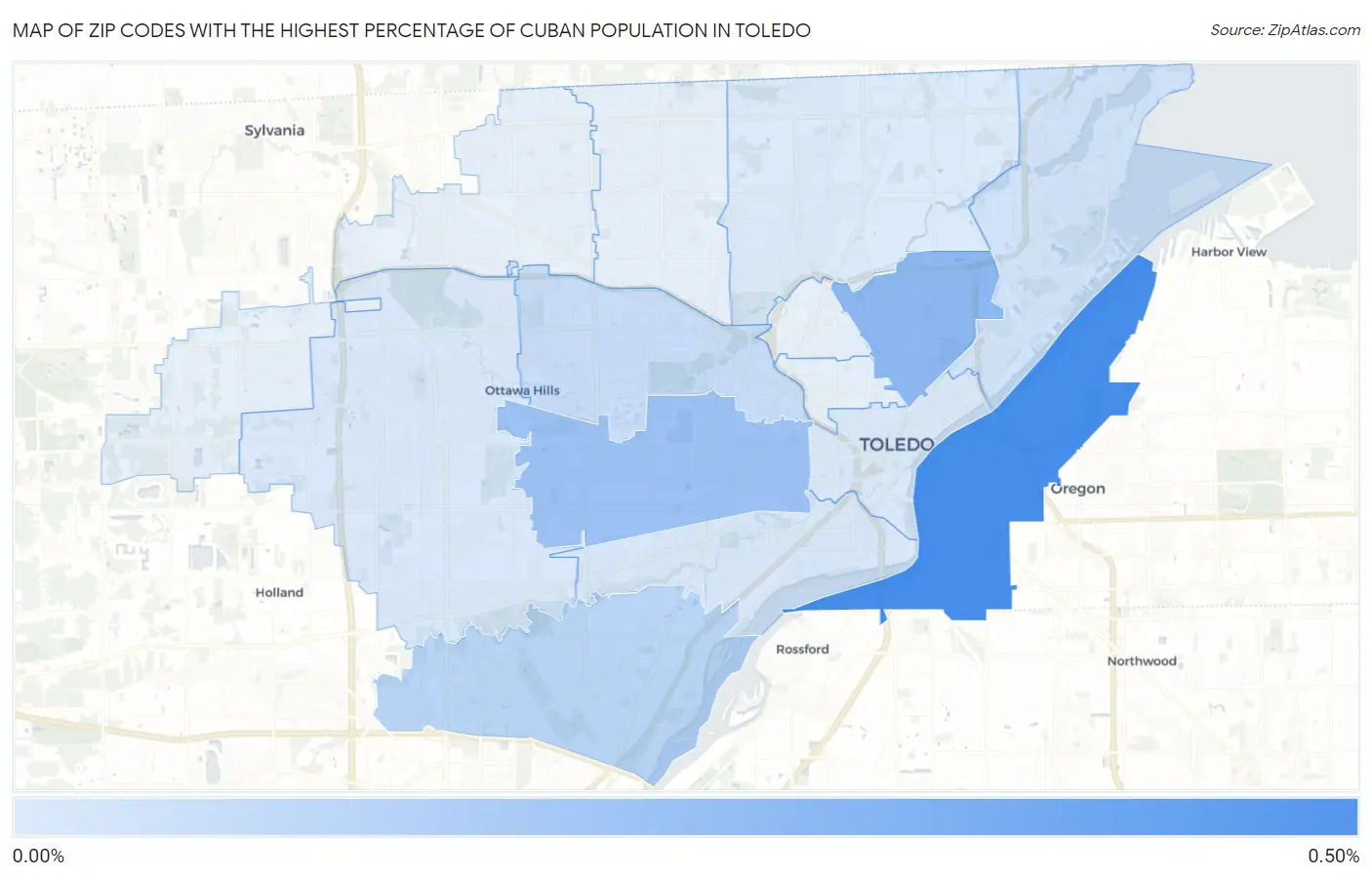 Zip Codes with the Highest Percentage of Cuban Population in Toledo Map