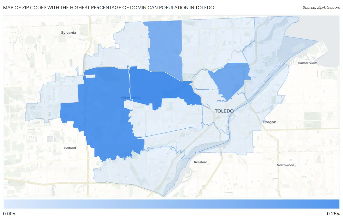 Zip Codes with the Highest Percentage of Dominican Population in Toledo Map