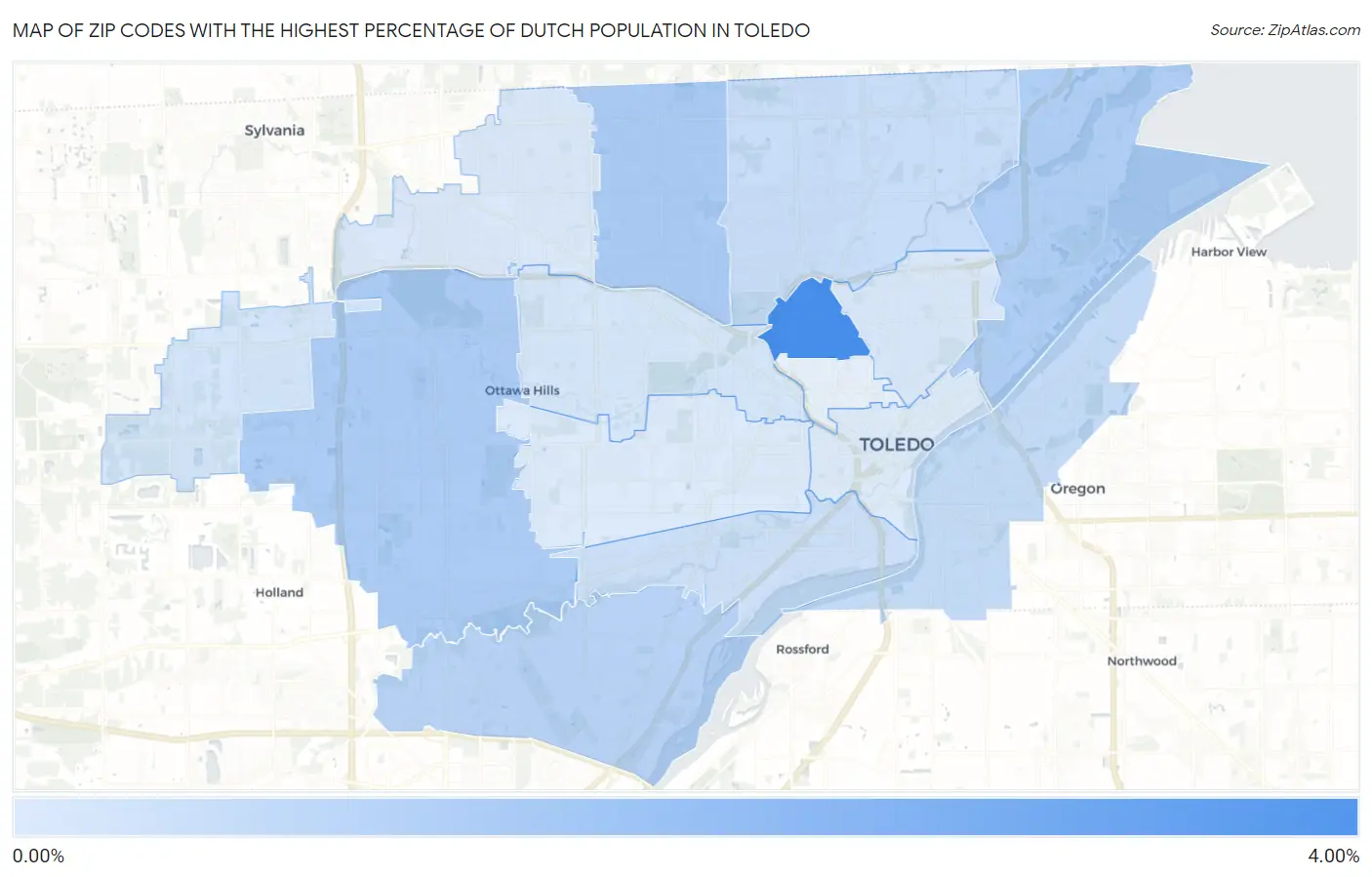 Zip Codes with the Highest Percentage of Dutch Population in Toledo Map