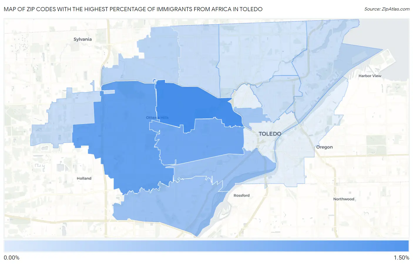 Zip Codes with the Highest Percentage of Immigrants from Africa in Toledo Map