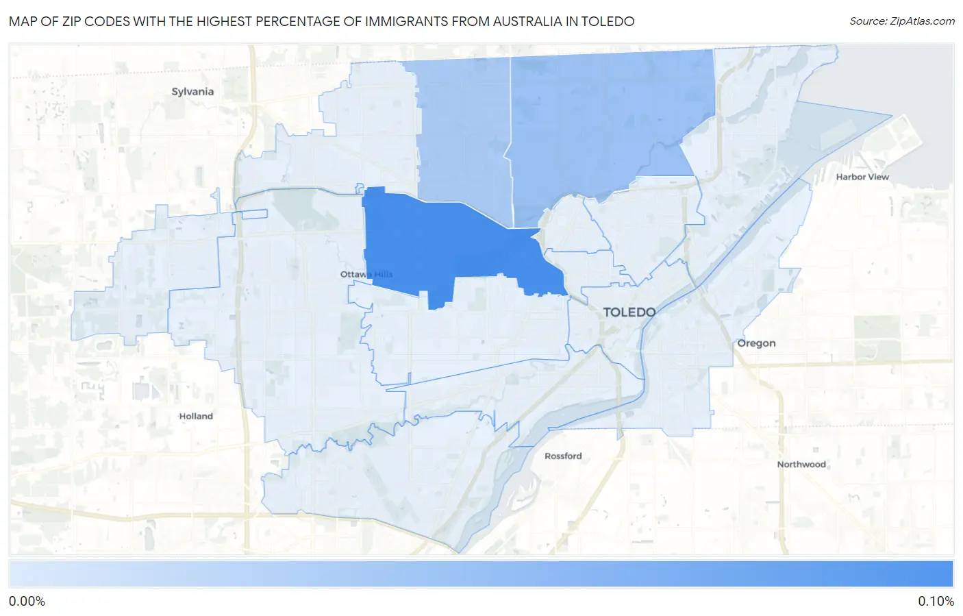 Zip Codes with the Highest Percentage of Immigrants from Australia in Toledo Map