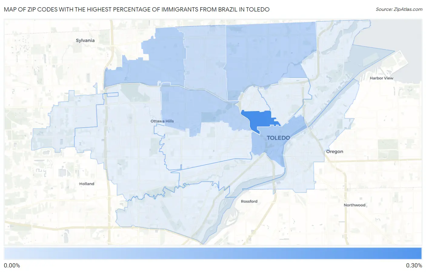 Zip Codes with the Highest Percentage of Immigrants from Brazil in Toledo Map