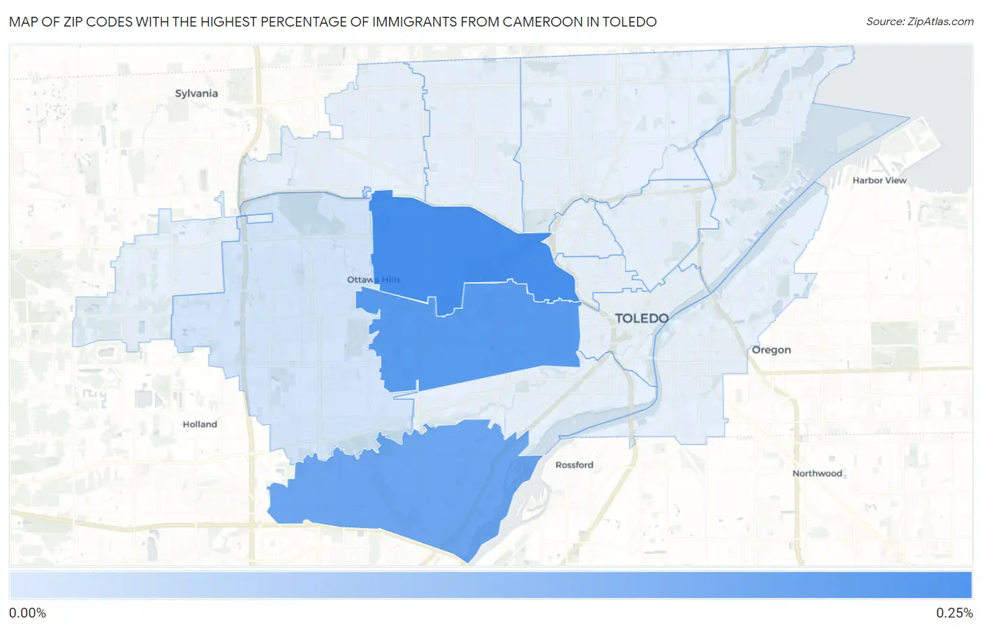 Zip Codes with the Highest Percentage of Immigrants from Cameroon in Toledo Map