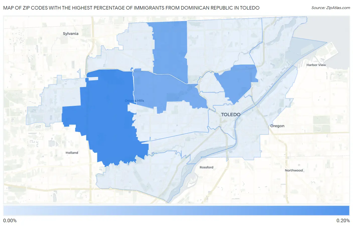 Zip Codes with the Highest Percentage of Immigrants from Dominican Republic in Toledo Map
