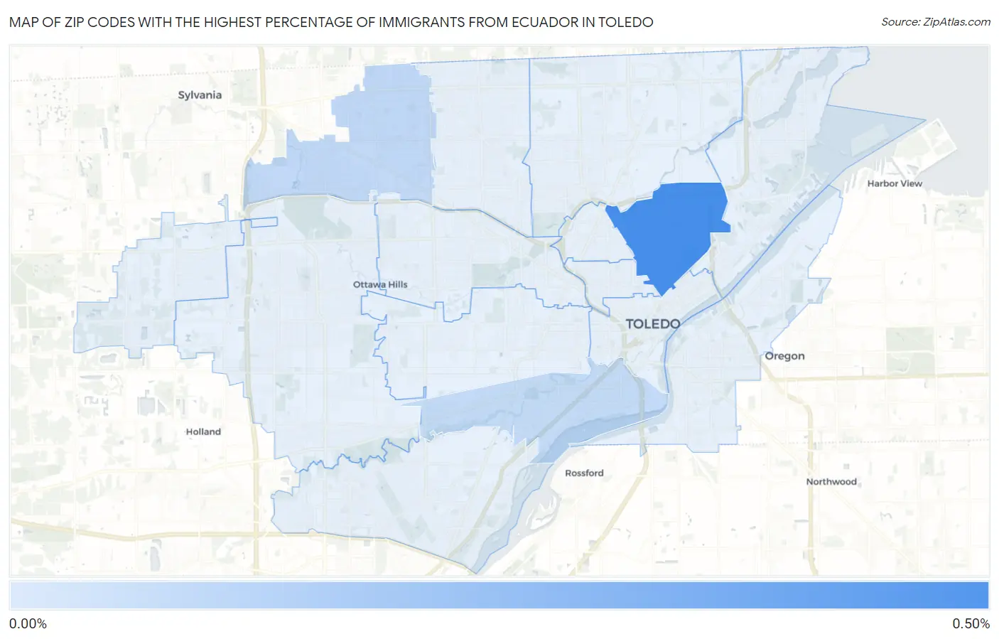 Zip Codes with the Highest Percentage of Immigrants from Ecuador in Toledo Map