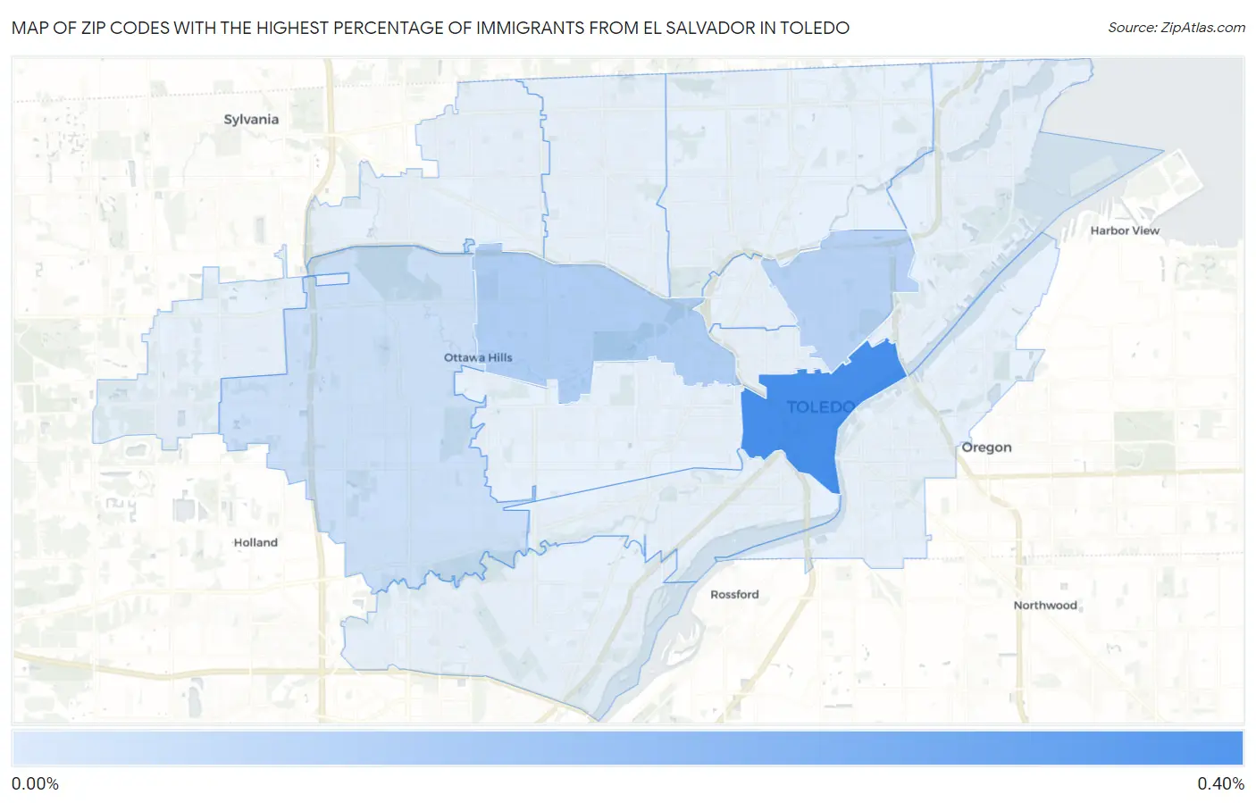 Zip Codes with the Highest Percentage of Immigrants from El Salvador in Toledo Map