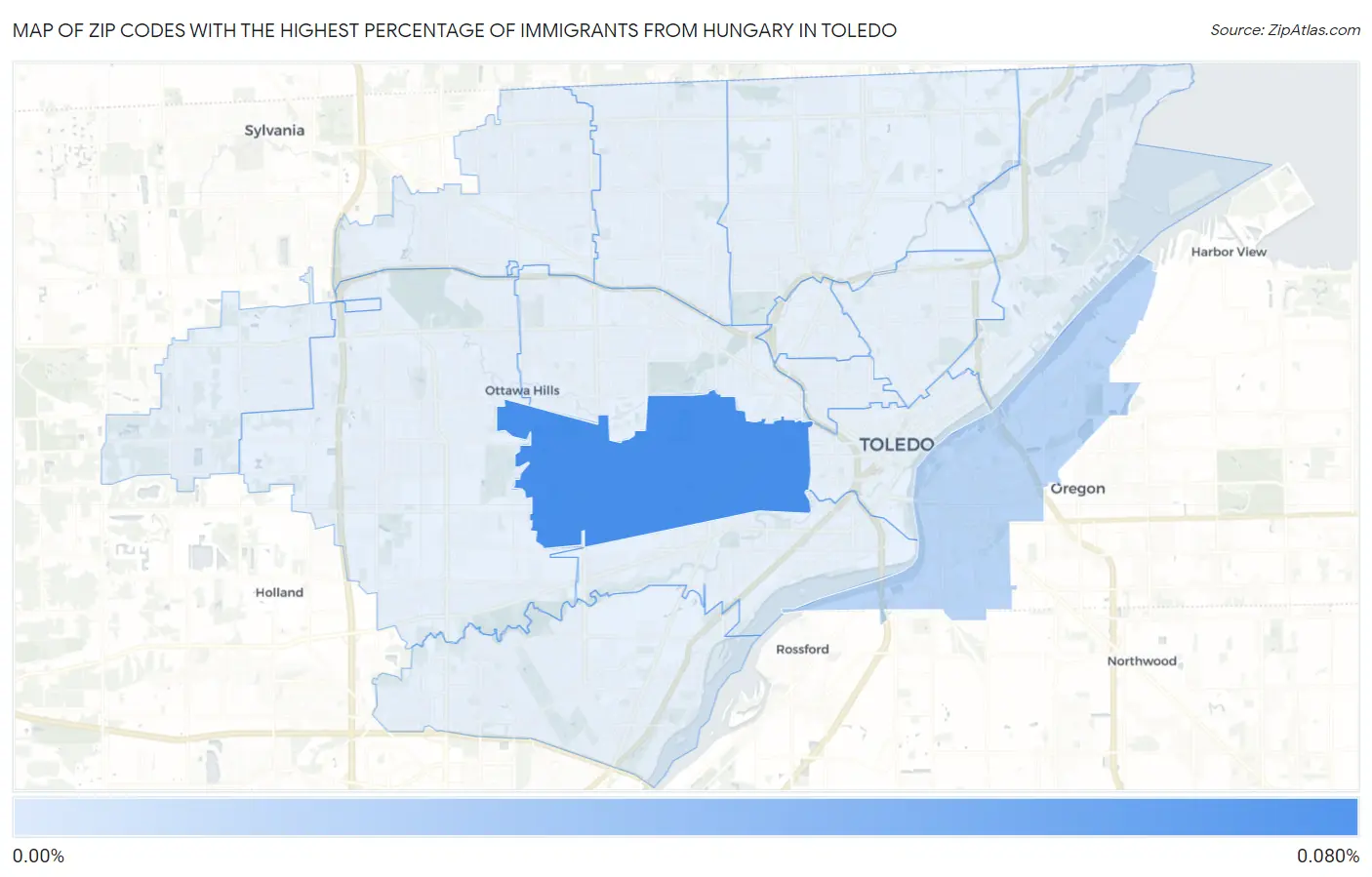 Zip Codes with the Highest Percentage of Immigrants from Hungary in Toledo Map