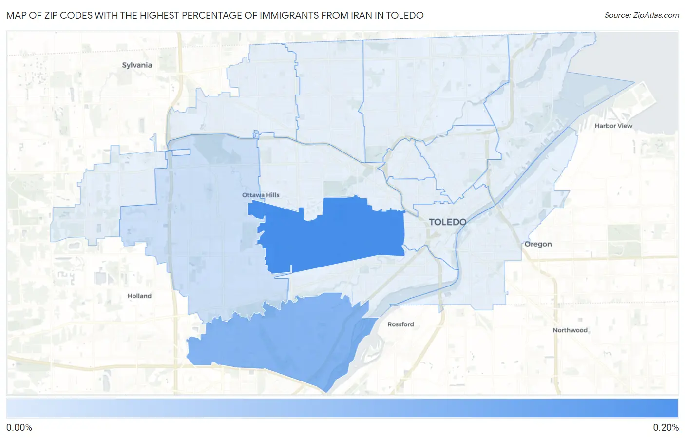 Zip Codes with the Highest Percentage of Immigrants from Iran in Toledo Map