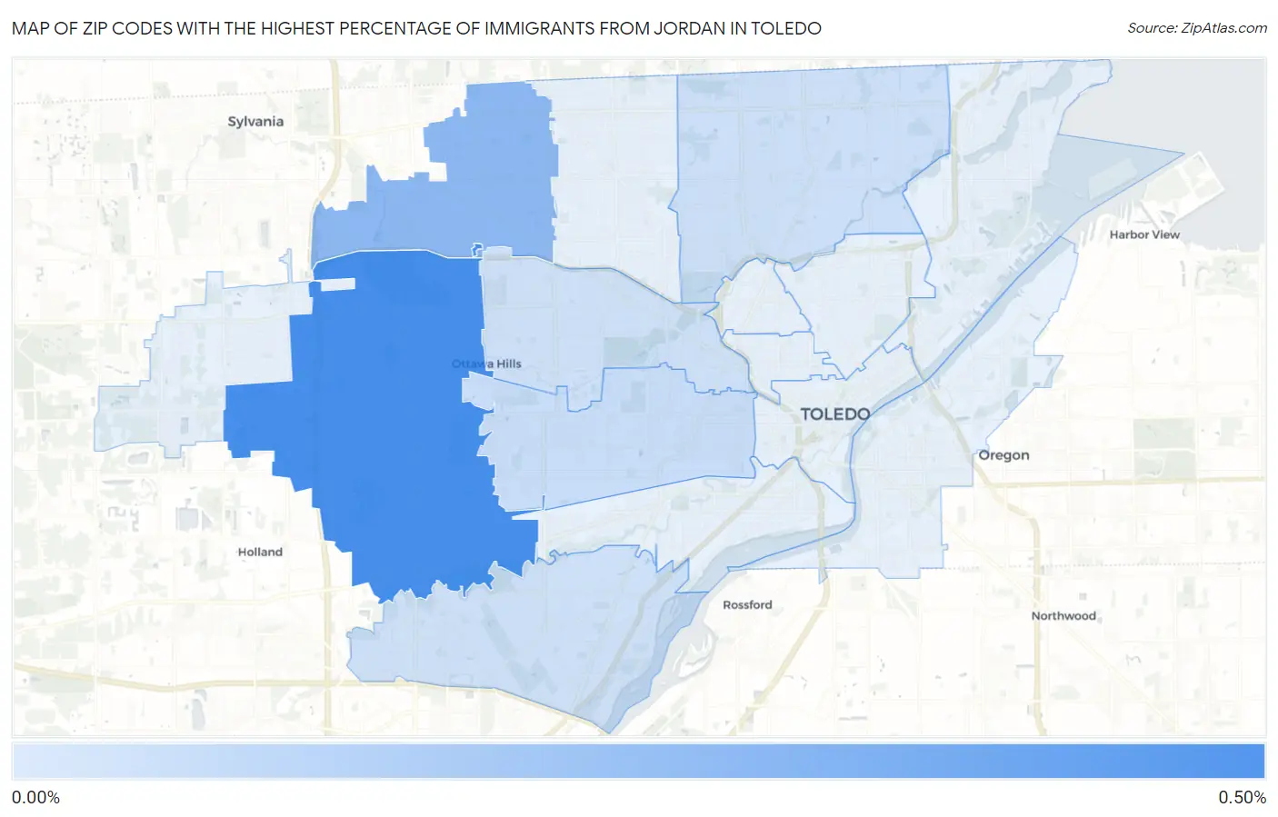 Zip Codes with the Highest Percentage of Immigrants from Jordan in Toledo Map
