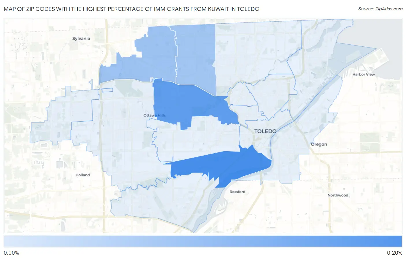 Zip Codes with the Highest Percentage of Immigrants from Kuwait in Toledo Map