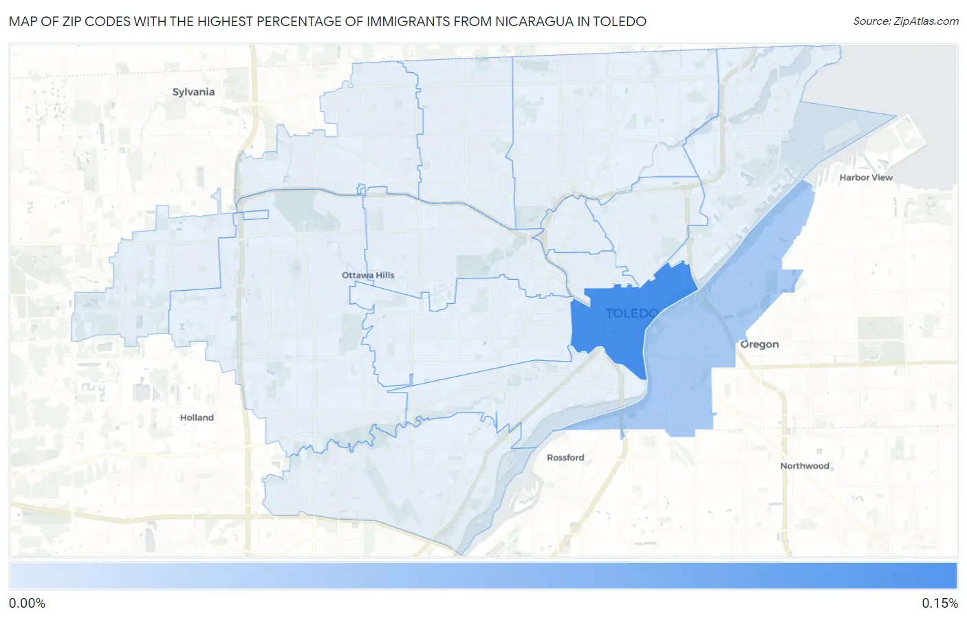 Zip Codes with the Highest Percentage of Immigrants from Nicaragua in Toledo Map