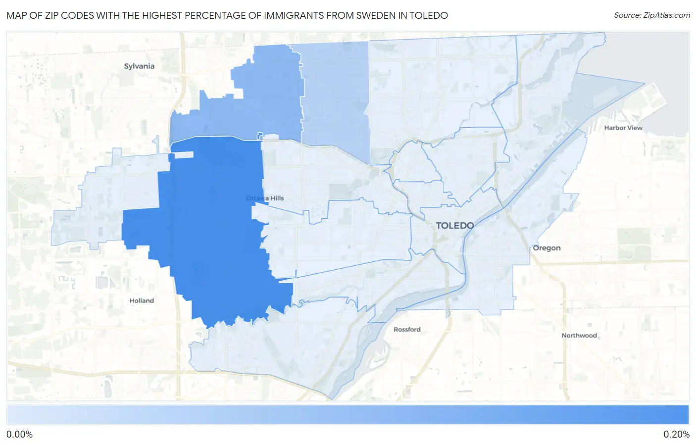 Zip Codes with the Highest Percentage of Immigrants from Sweden in Toledo Map