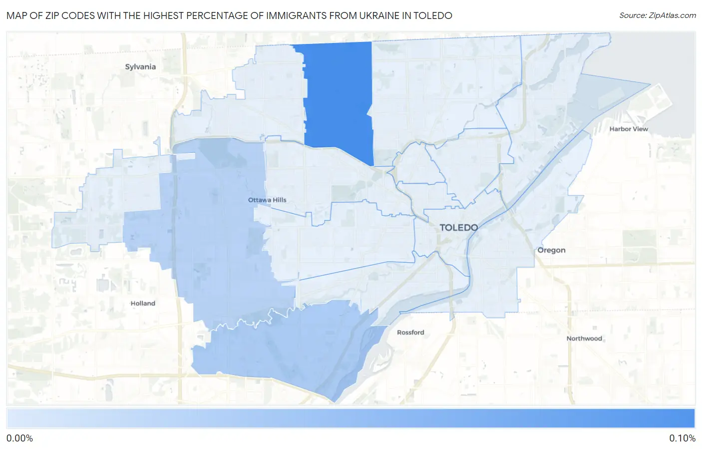 Zip Codes with the Highest Percentage of Immigrants from Ukraine in Toledo Map