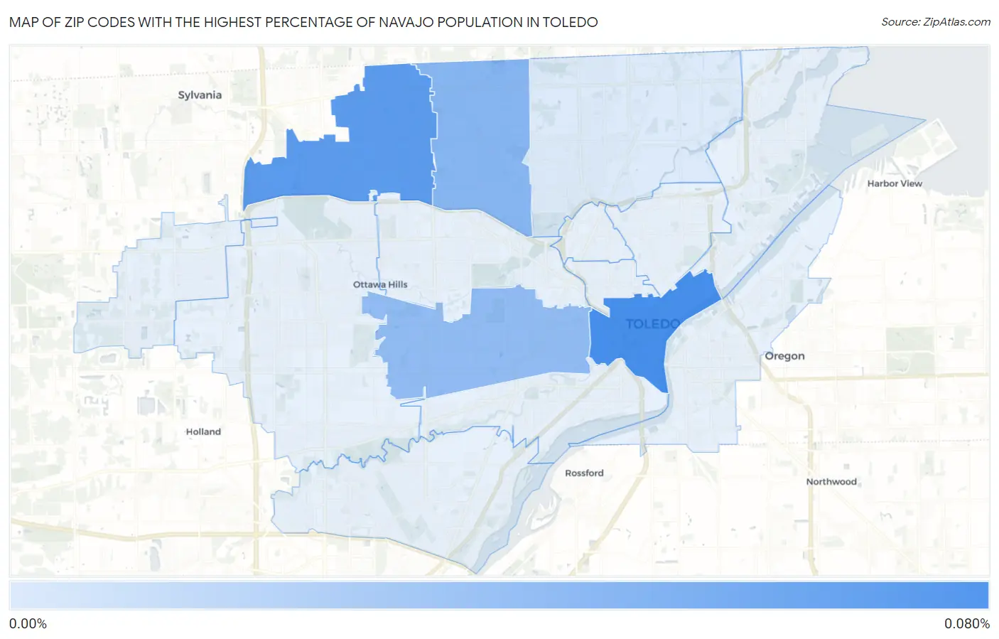 Zip Codes with the Highest Percentage of Navajo Population in Toledo Map