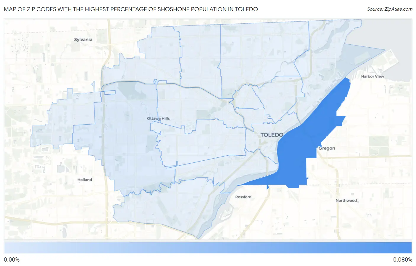 Zip Codes with the Highest Percentage of Shoshone Population in Toledo Map