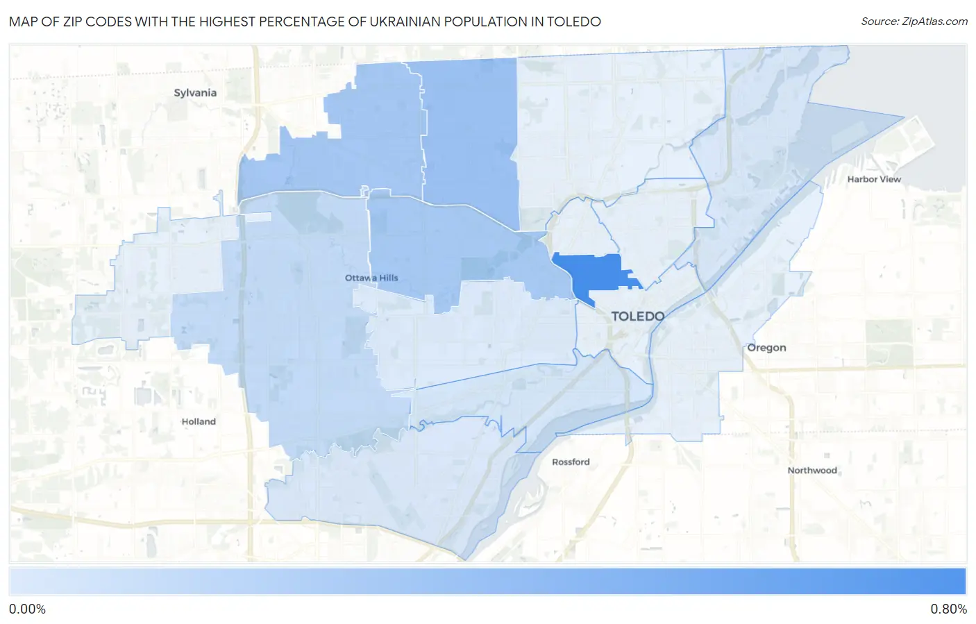 Zip Codes with the Highest Percentage of Ukrainian Population in Toledo Map