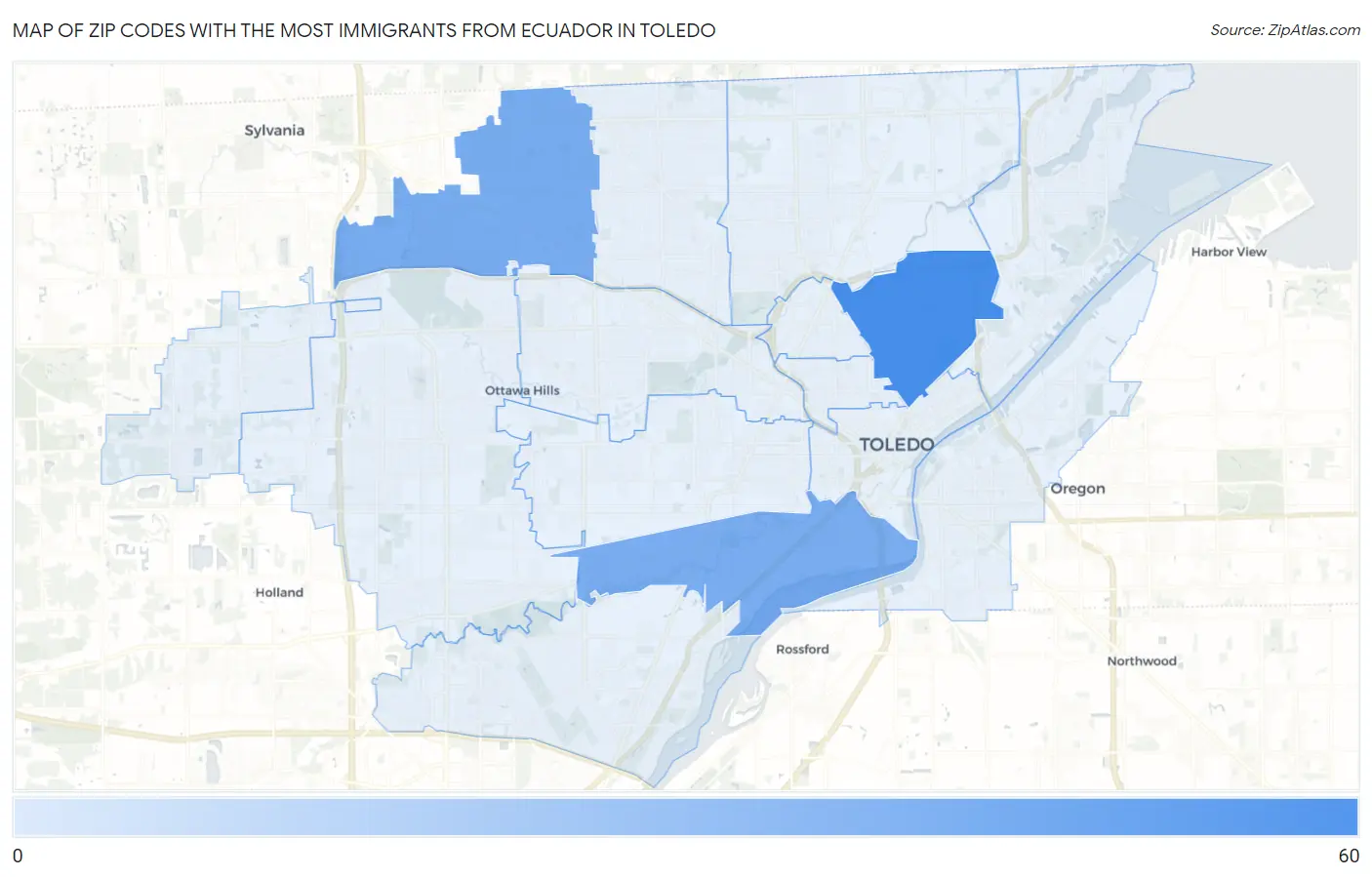 Zip Codes with the Most Immigrants from Ecuador in Toledo Map