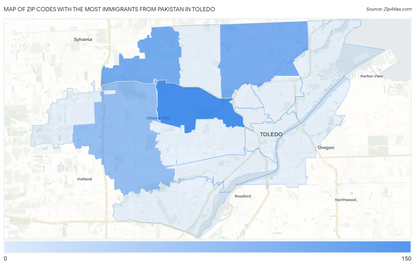 Zip Codes with the Most Immigrants from Pakistan in Toledo Map