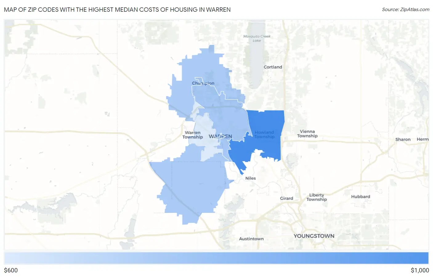 Zip Codes with the Highest Median Costs of Housing in Warren Map