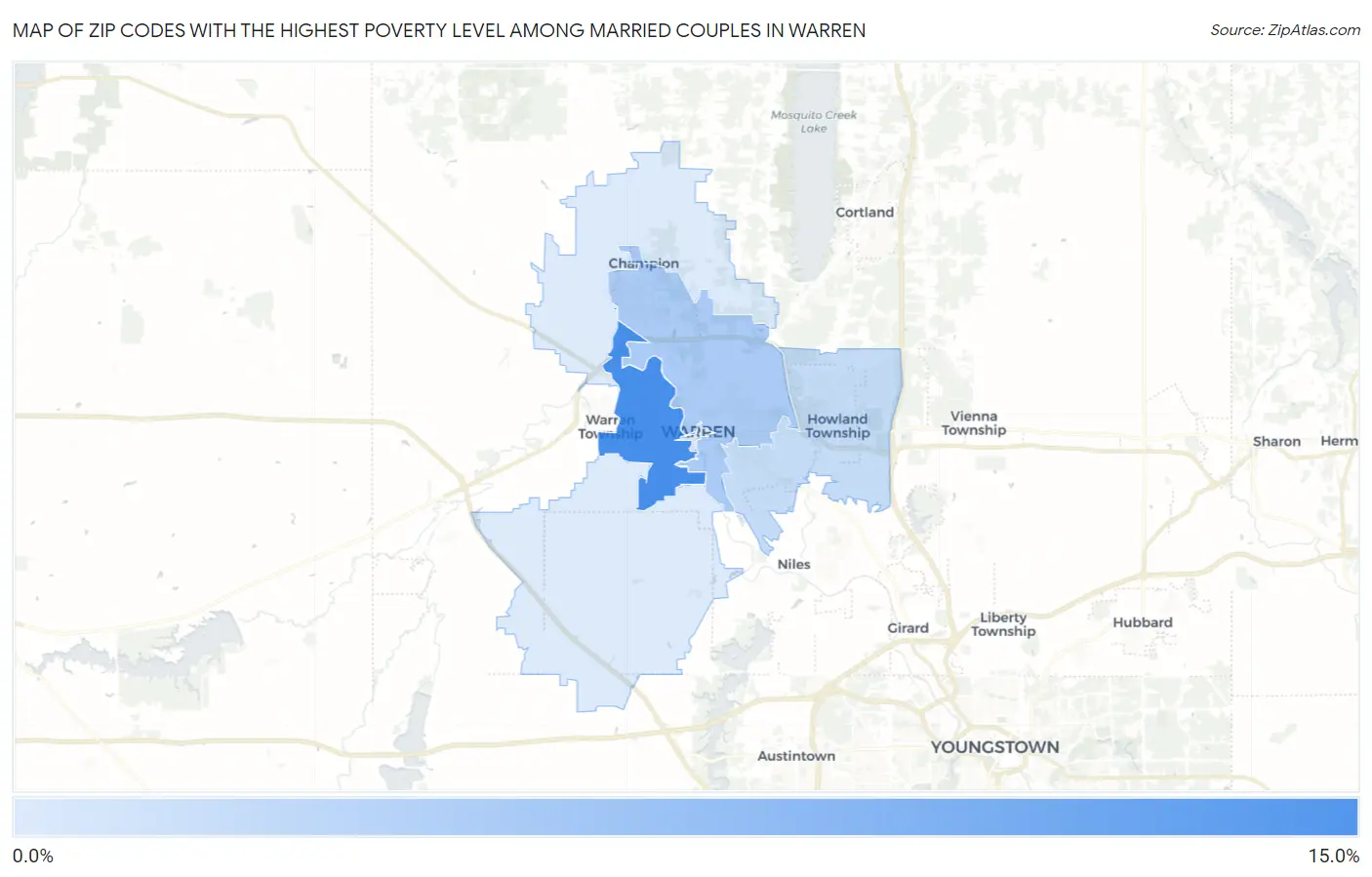 Zip Codes with the Highest Poverty Level Among Married Couples in Warren Map