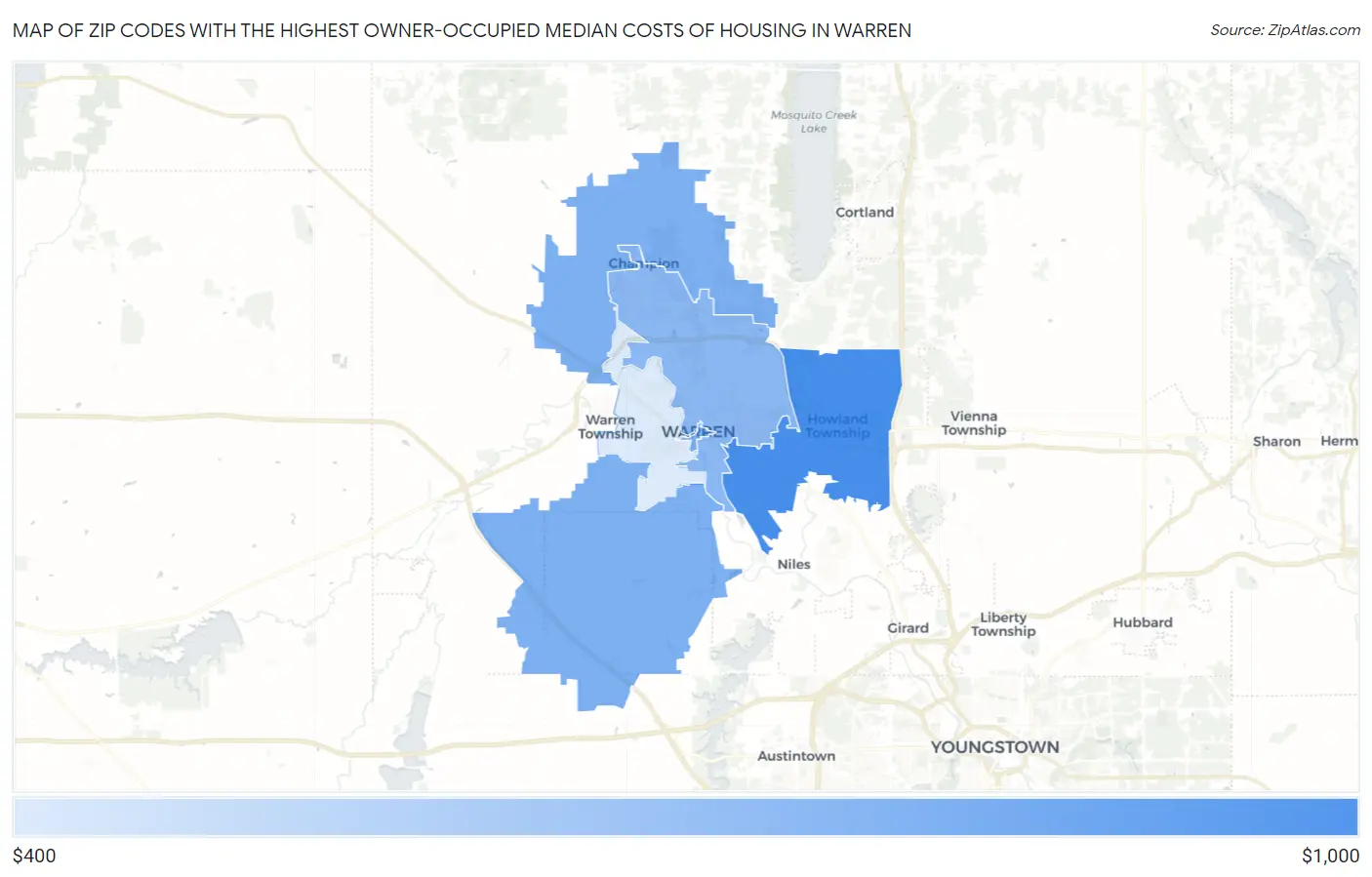 Zip Codes with the Highest Owner-Occupied Median Costs of Housing in Warren Map