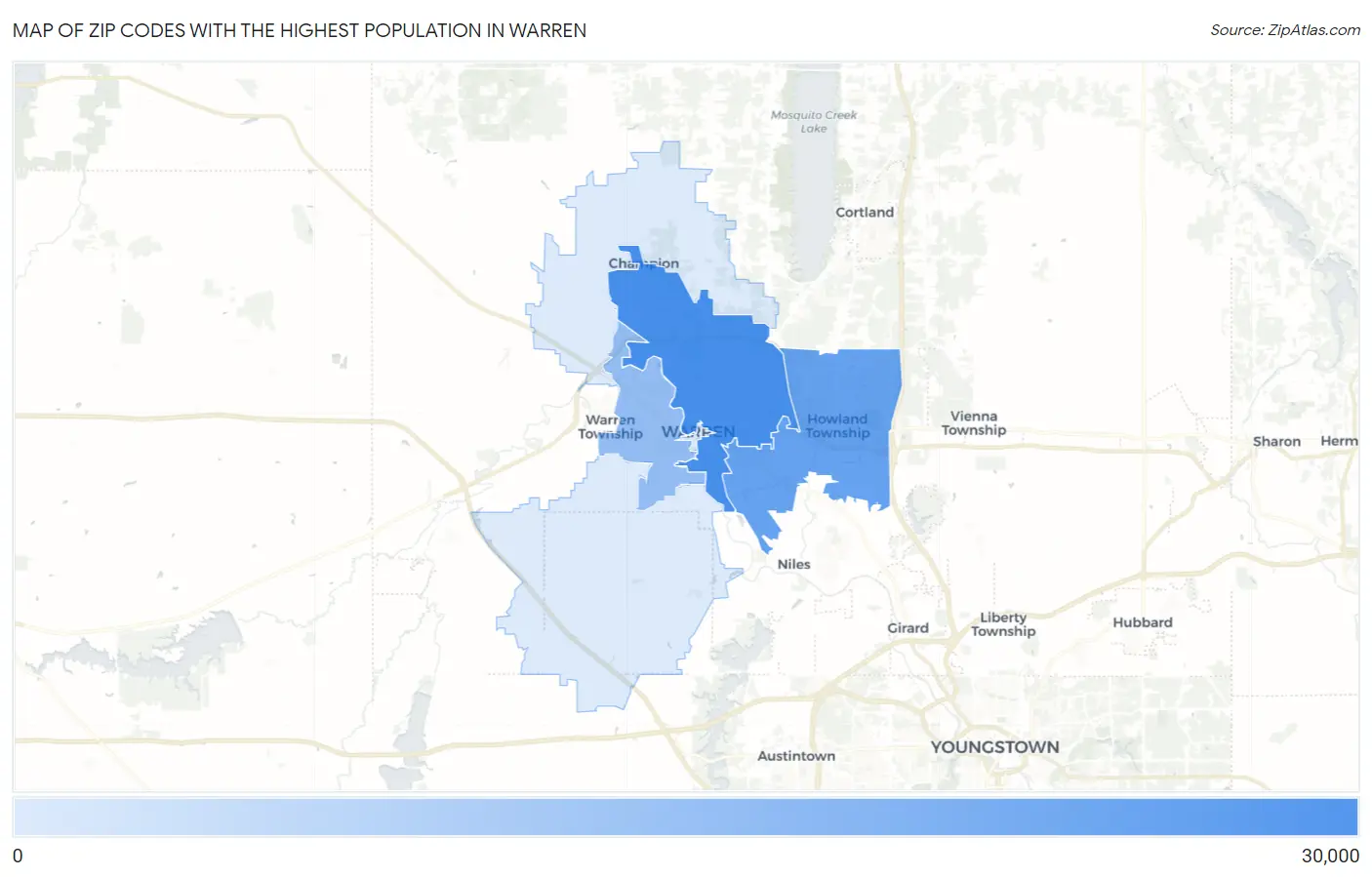 Zip Codes with the Highest Population in Warren Map