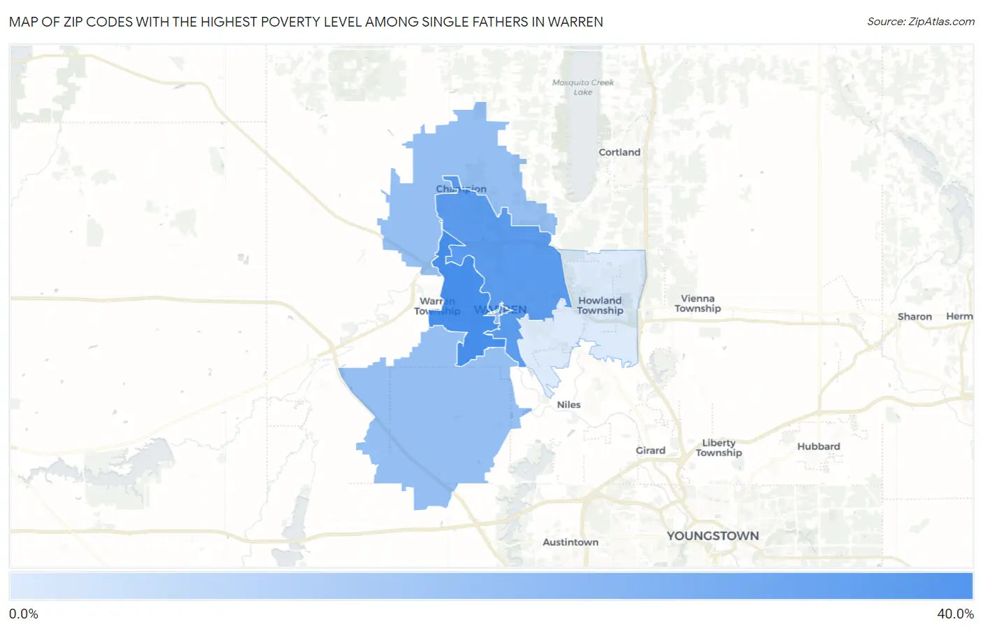 Zip Codes with the Highest Poverty Level Among Single Fathers in Warren Map