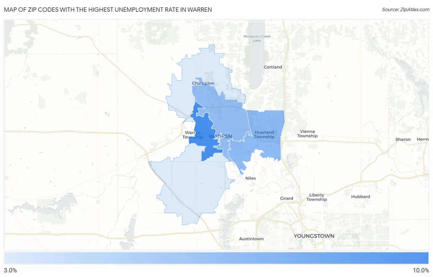 Zip Codes with the Highest Unemployment Rate in Warren Map