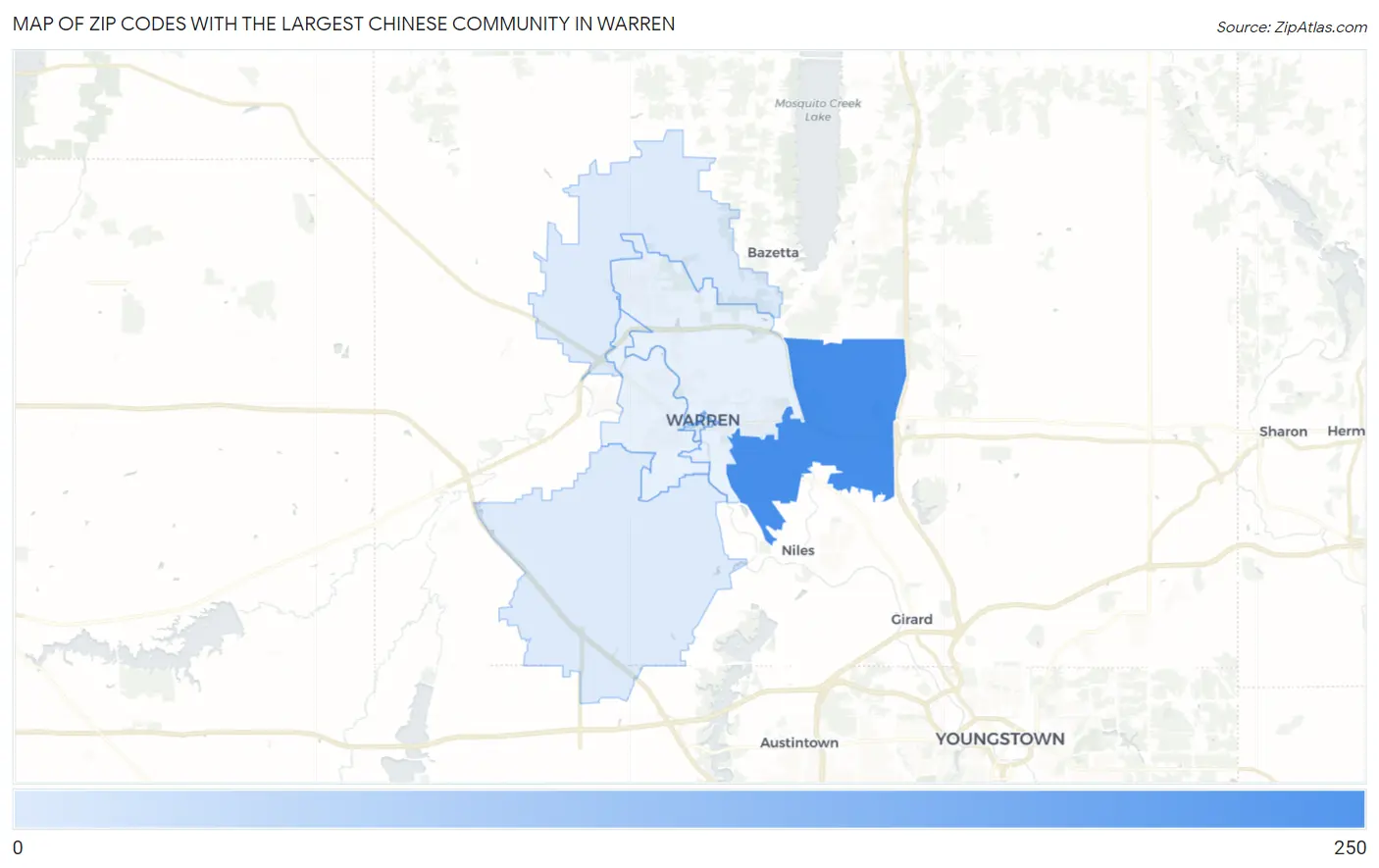 Zip Codes with the Largest Chinese Community in Warren Map