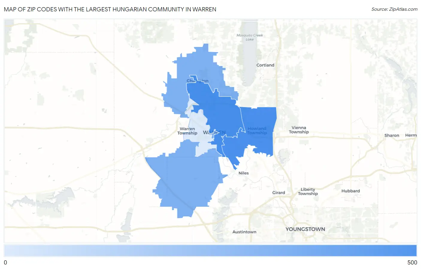 Zip Codes with the Largest Hungarian Community in Warren Map