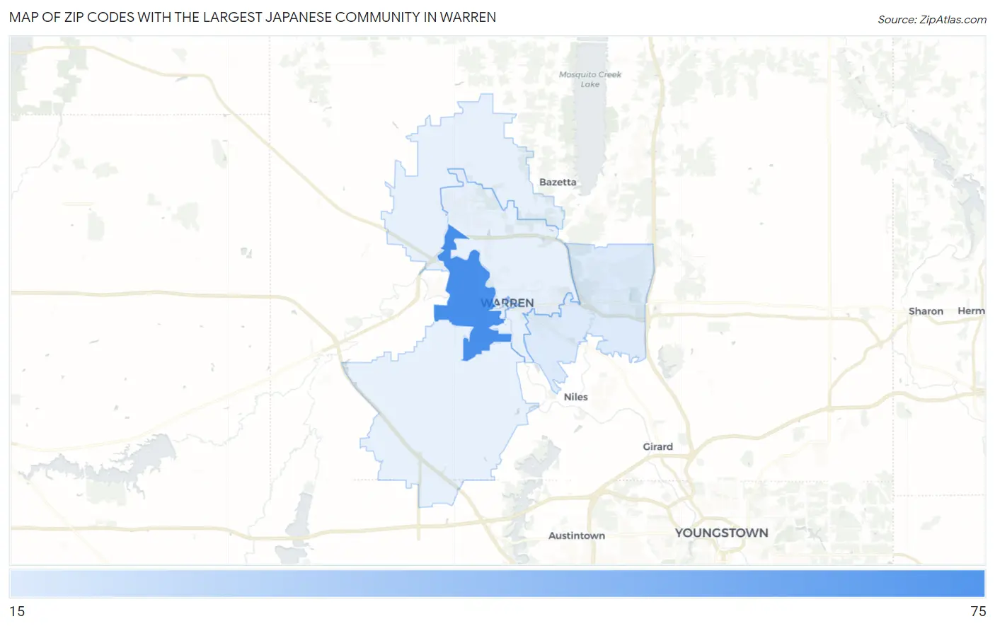 Zip Codes with the Largest Japanese Community in Warren Map