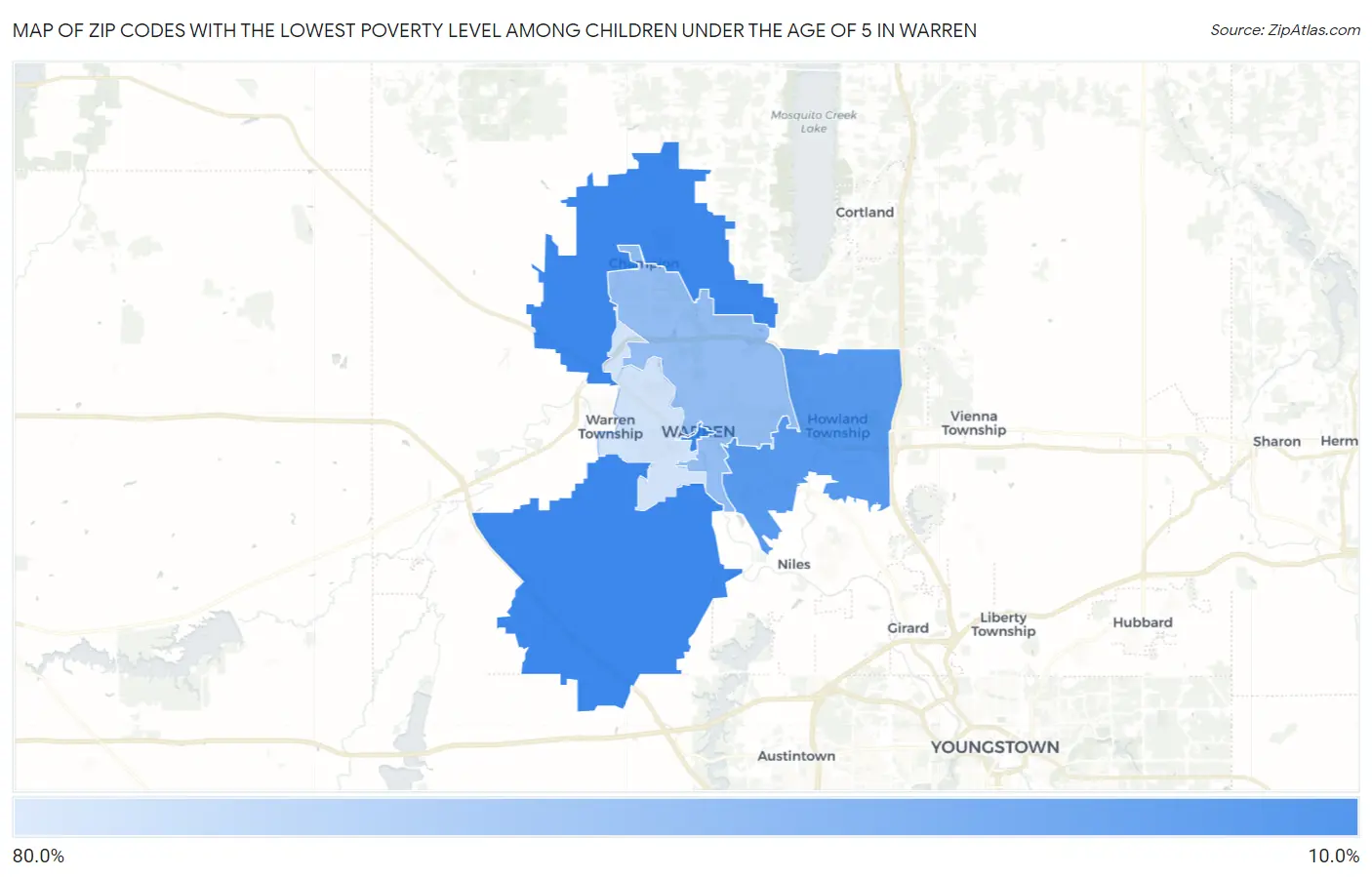 Zip Codes with the Lowest Poverty Level Among Children Under the Age of 5 in Warren Map