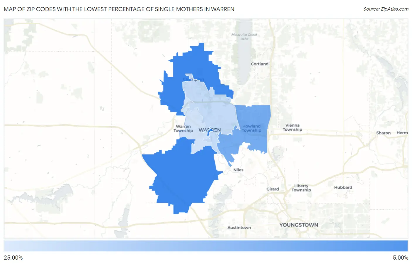 Zip Codes with the Lowest Percentage of Single Mothers in Warren Map